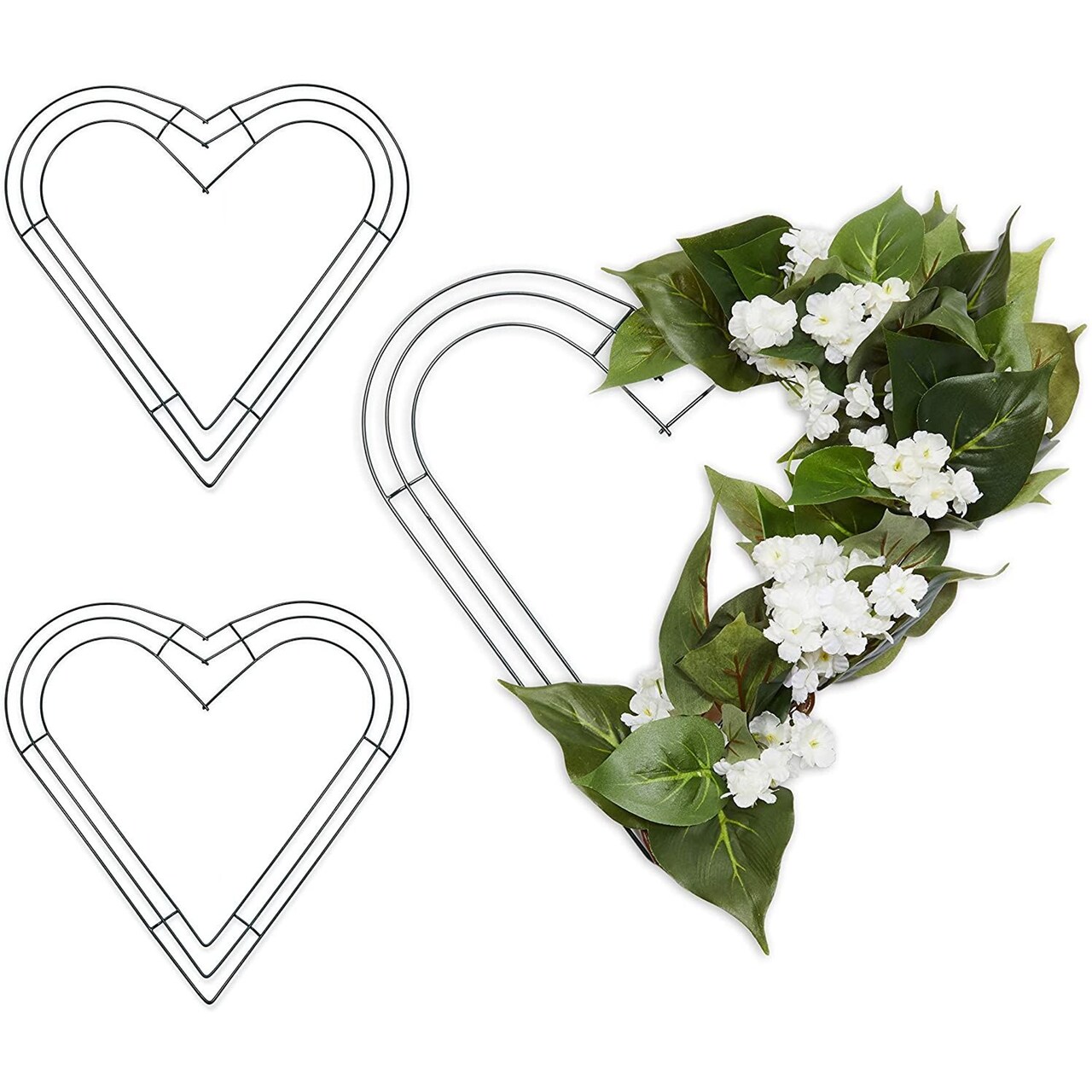 Heart Shaped Metal Floral Wreath Frame for Flowers (12 Inches, 3